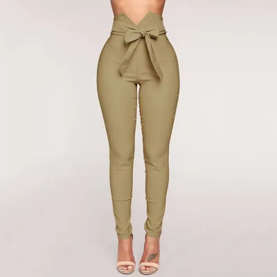 S-XL Unique Cut-out Design Lace-up Slim Fit Pencil Pants