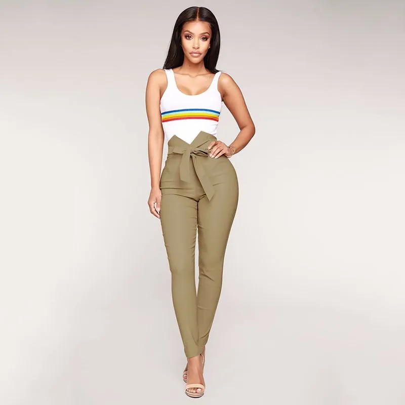 S-XL Unique Cut-out Design Lace-up Slim Fit Pencil Pants