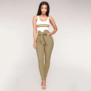 S-XL Unique Cut-out Design Lace-up Slim Fit Pencil Pants