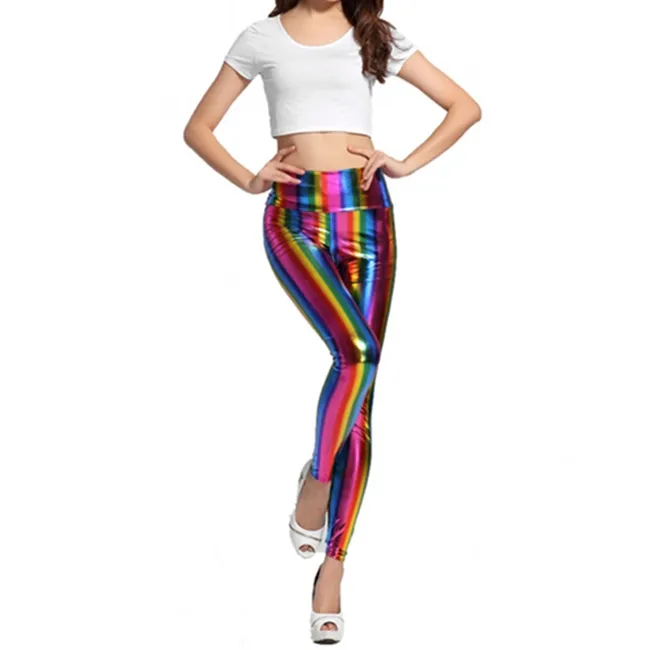 Wholesale Fashion Rainbow Color High-waisted Women Tight Leggings