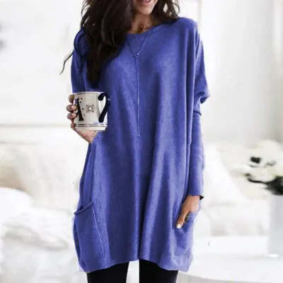 S-5XL Women Casual Solid Color Pullover Blank T-shirt