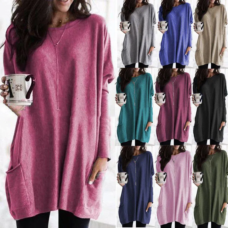 S-5XL Women Casual Solid Color Pullover Blank T-shirt
