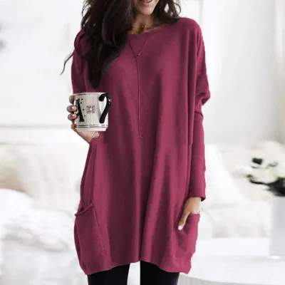 S-5XL Women Casual Solid Color Pullover Blank T-shirt