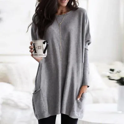 S-5XL Women Casual Solid Color Pullover Blank T-shirt