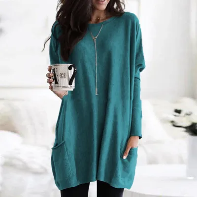 S-5XL Women Casual Solid Color Pullover Blank T-shirt