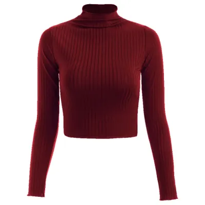 S-XL Women Mock Neck Solid Color Slim Fit Cropped Knitwear Pullover