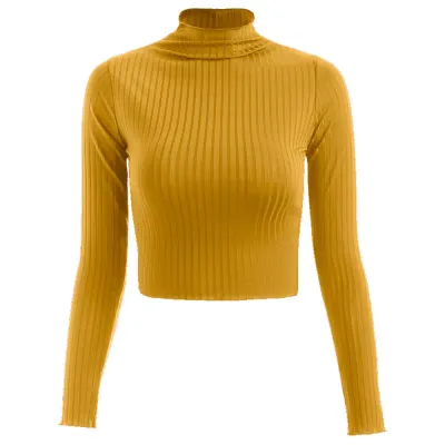 S-XL Women Mock Neck Solid Color Slim Fit Cropped Knitwear Pullover