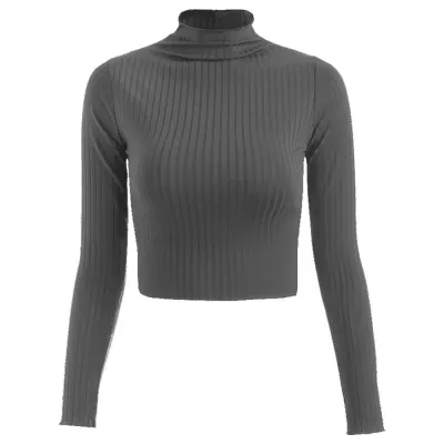 S-XL Women Mock Neck Solid Color Slim Fit Cropped Knitwear Pullover