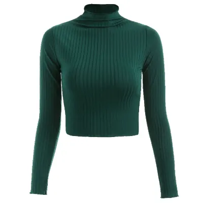 S-XL Women Mock Neck Solid Color Slim Fit Cropped Knitwear Pullover