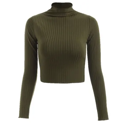 S-XL Women Mock Neck Solid Color Slim Fit Cropped Knitwear Pullover