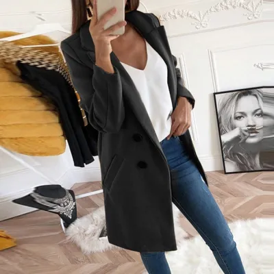 S-5XL Women Solid Color Lapel Button Casual Blazer Over Coat
