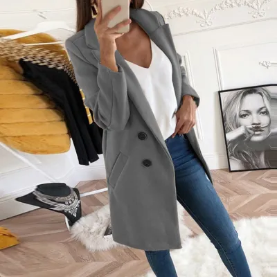 S-5XL Women Solid Color Lapel Button Casual Blazer Over Coat