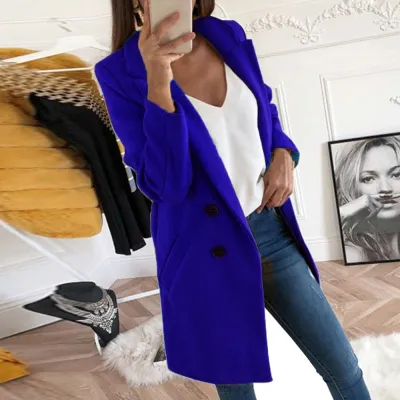 S-5XL Women Solid Color Lapel Button Casual Blazer Over Coat