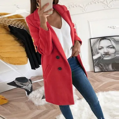 S-5XL Women Solid Color Lapel Button Casual Blazer Over Coat