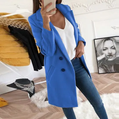 S-5XL Women Solid Color Lapel Button Casual Blazer Over Coat