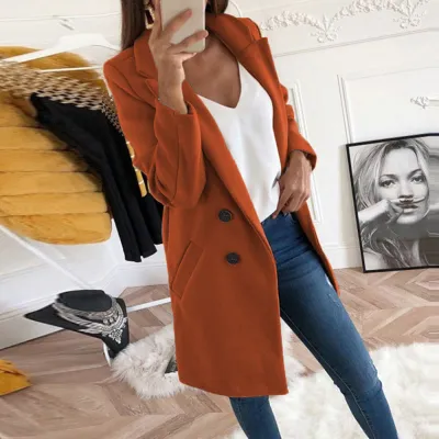 S-5XL Women Solid Color Lapel Button Casual Blazer Over Coat