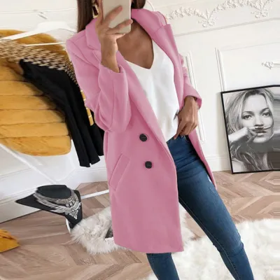 S-5XL Women Solid Color Lapel Button Casual Blazer Over Coat