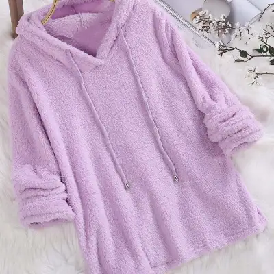 S-5XL Women Solid Color Long-sleeve Loose Pullover Hoodies