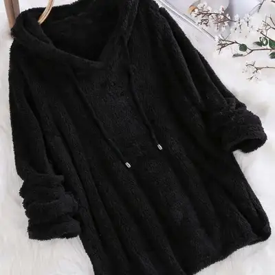S-5XL Women Solid Color Long-sleeve Loose Pullover Hoodies