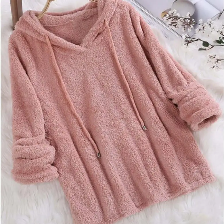 S-5XL Women Solid Color Long-sleeve Loose Pullover Hoodies