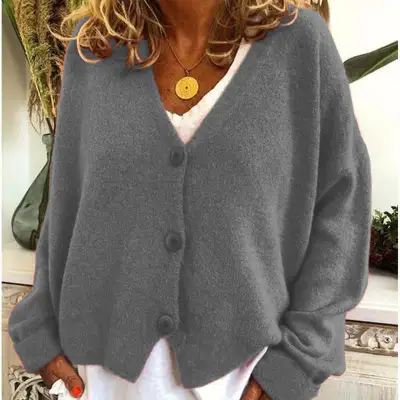 Winter S-3XL Women Solid Color Long-sleeve Casual Loose Bat Sleeve Cardigan