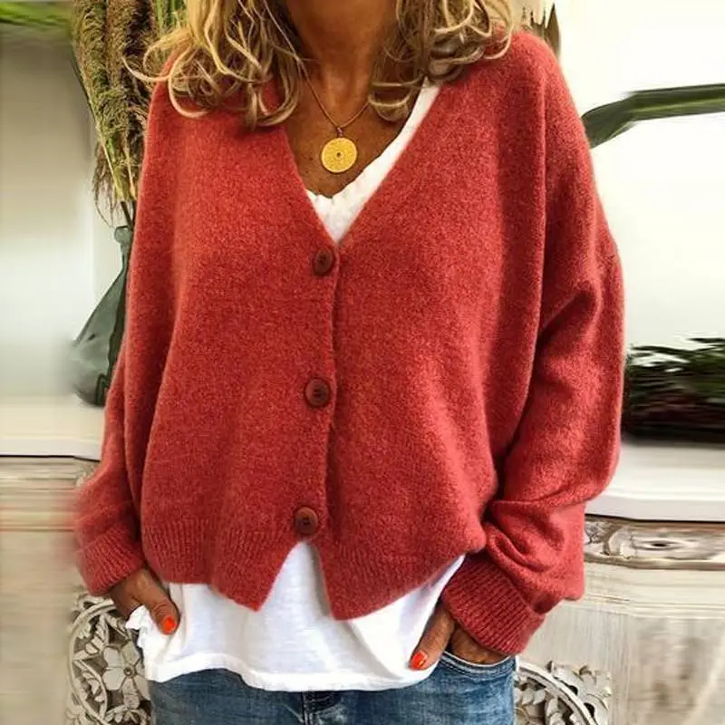 Winter S-3XL Women Solid Color Long-sleeve Casual Loose Bat Sleeve Cardigan