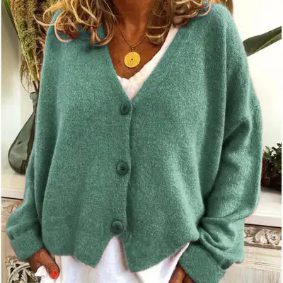 Winter S-3XL Women Solid Color Long-sleeve Casual Loose Bat Sleeve Cardigan