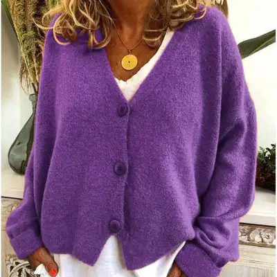 Winter S-3XL Women Solid Color Long-sleeve Casual Loose Bat Sleeve Cardigan
