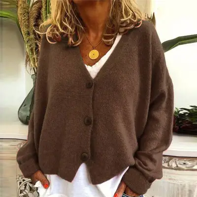 Winter S-3XL Women Solid Color Long-sleeve Casual Loose Bat Sleeve Cardigan