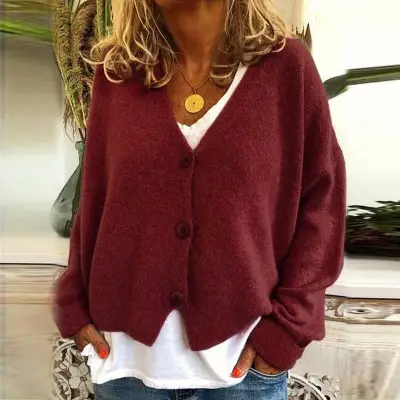 Winter S-3XL Women Solid Color Long-sleeve Casual Loose Bat Sleeve Cardigan