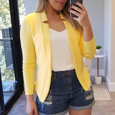 Winter S-5XL Women Solid Color Stand Collar Long-sleeve Blazer Jacket