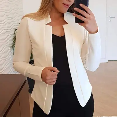 Blazer de manga larga con cuello alto de color liso para mujer, tallas S-5XL de invierno