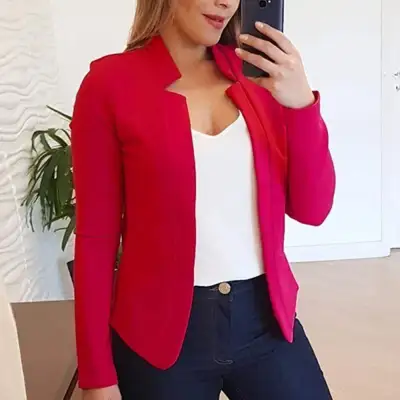 Winter S-5XL Women Solid Color Stand Collar Long-sleeve Blazer Jacket