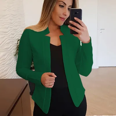 Winter S-5XL Women Solid Color Stand Collar Long-sleeve Blazer Jacket
