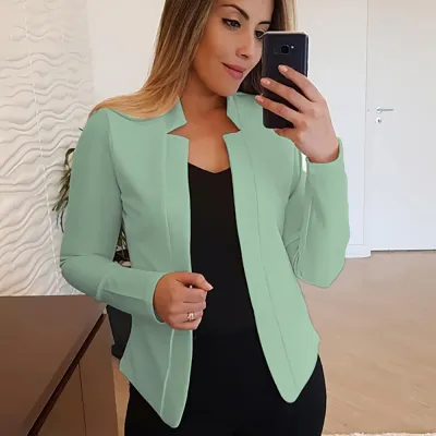 Winter S-5XL Women Solid Color Stand Collar Long-sleeve Blazer Jacket