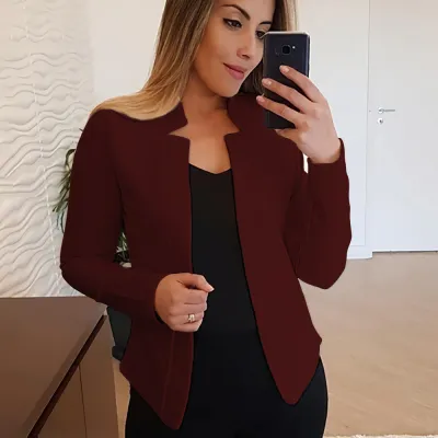 Winter S-5XL Women Solid Color Stand Collar Long-sleeve Blazer Jacket