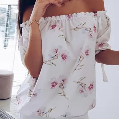 S-XL Women Casual Off-the-shoulder Floral Print Blouse