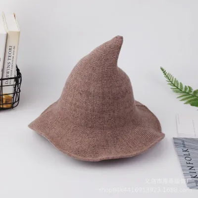 Halloween Funny Knitted Wizard Hat for Women Wool Acrylic