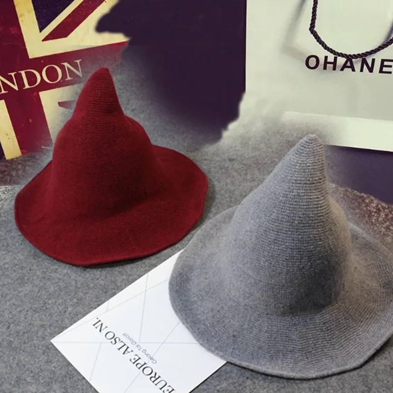 Halloween Funny Knitted Wizard Hat for Women Wool Acrylic