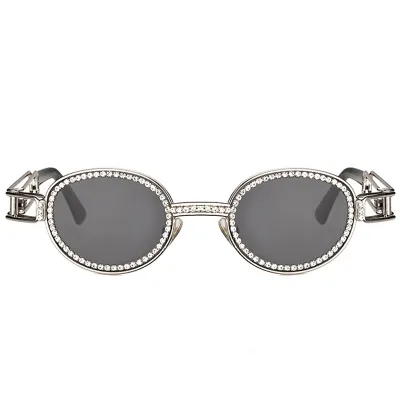 Women Fashion Rhinestone Decoration Round Frame Sunglasses Metal PC