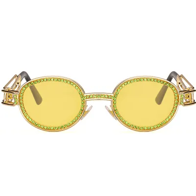 Women Fashion Rhinestone Decoration Round Frame Sunglasses Metal PC