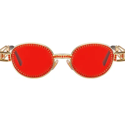 Women Fashion Rhinestone Decoration Round Frame Sunglasses Metal PC