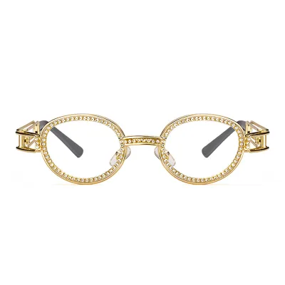 Women Fashion Rhinestone Decoration Round Frame Sunglasses Metal PC