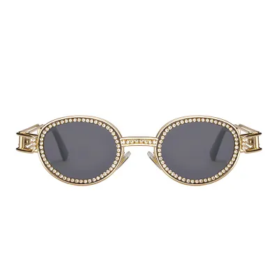 Women Fashion Rhinestone Decoration Round Frame Sunglasses Metal PC