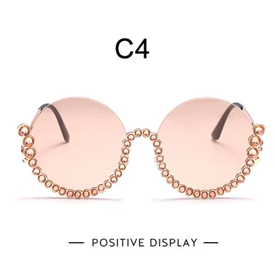 Fashion Rhinestone Decorated Round Half Frame Sunglasses