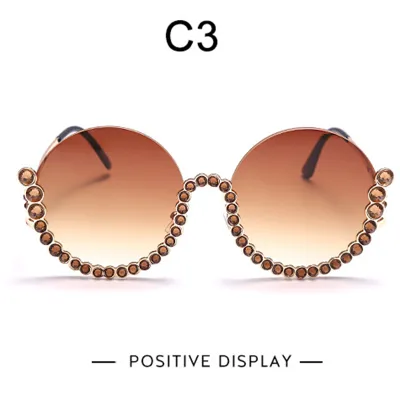Fashion Rhinestone Decorated Round Half Frame Sunglasses