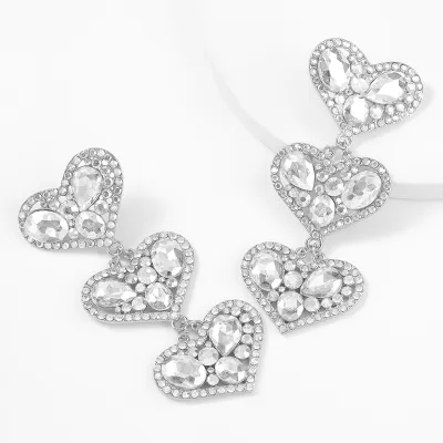 2pcs/set Women Fashion Rhinestone Heart-shaped Multi-layer Drop Earrings
