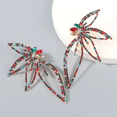 Women Retro Flowers Design Rhinestone Decorated Earrings 2pcs/set