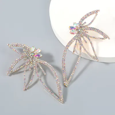 Women Retro Flowers Design Rhinestone Decorated Earrings 2pcs/set