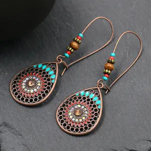 Bohemian Style Hollow Design Rhinestone Decoration Teardrop Earrings